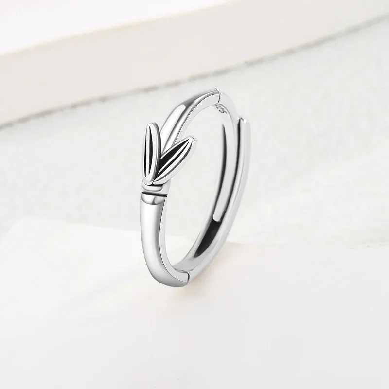 

925 Sterling Silver Bamboo Leaves Ring for Women Girl Gift Minimalism Retro Design Versatile Daily Jewelry Gift Dropshipping