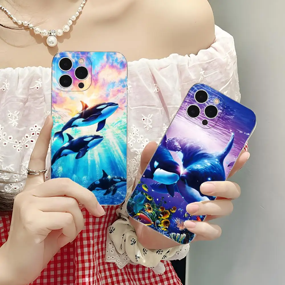 

Orcas Whale Mobile Phone Case for iPhone 16 15 14 13 12 11 X XR XS 8 6 Pro Max Plus Mini Clear Colour Protective Luxury Cover