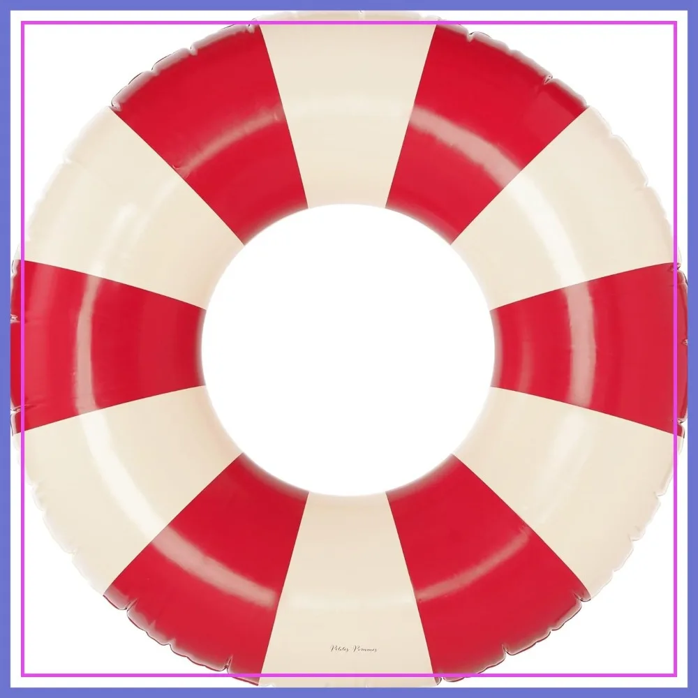 

47 Inch Round Float for Adults - Durable Inner Tube, Handprinted Classic Striped Design, Soft Seaming, Packable, Bright Red