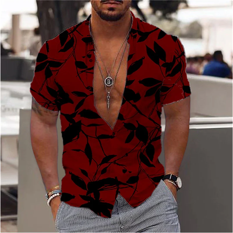 Men\'s summer beach shirt black and white short-sleeved polka dot lapel resort wear fashionable casual comfortable 5XL