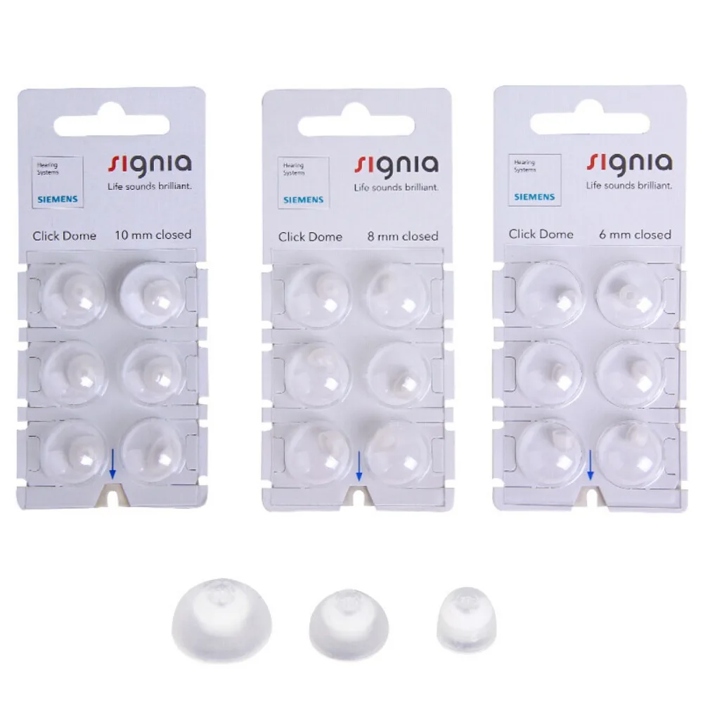 6Pieces Signia Click Connexx Sleeve Original Silicone Ear domes double closed for Signia Rexton CIC ITC and RIC Model Hering Aid