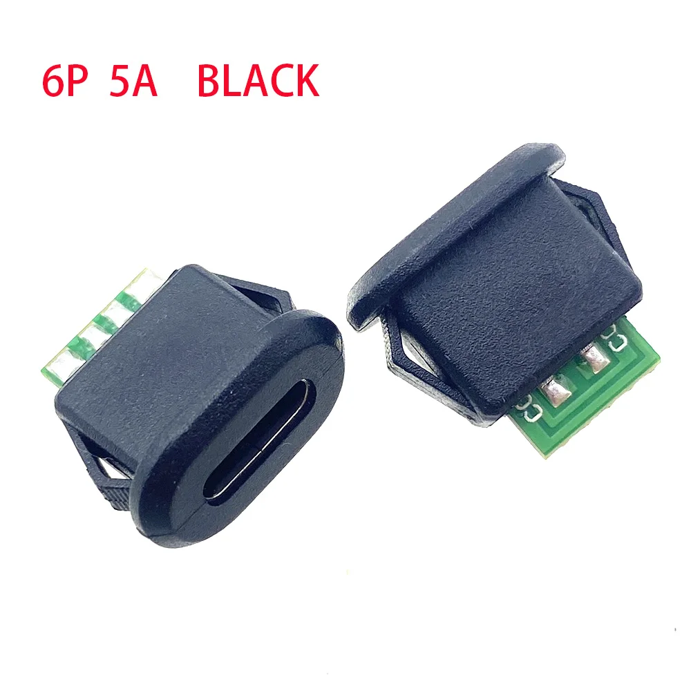 2-10pcs buckle female USB Type-C waterproof connector  5pin  6pin  5A high current fast charging socket USB-C charging plug