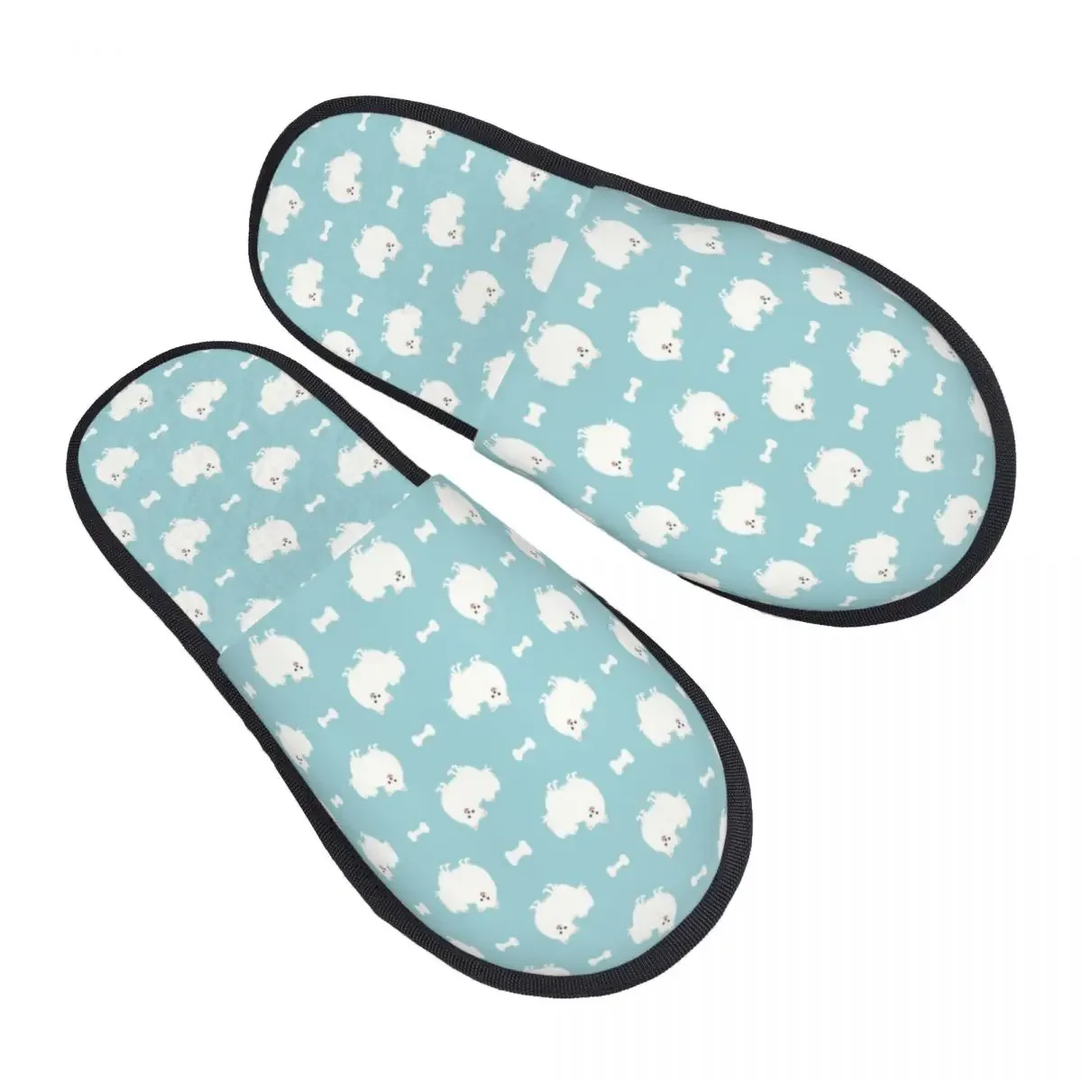 Slippers Maison en Mousse Souple à Mémoire Forme pour Femme, Personalizados, Mignonnes, Blanches, Chien FN, Chiot Spitz,
