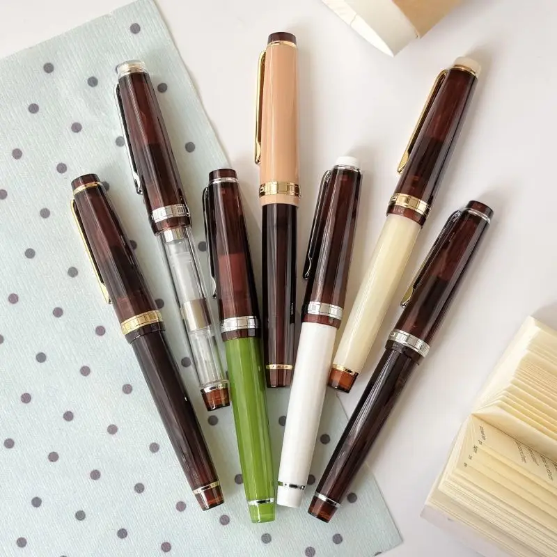 Jinhao Fuli Fountain Coffee Resin Fountain Pen Assembly Color Acrylic Flex 0.5F 0.7M High Beauty Student Calligraphy Collection