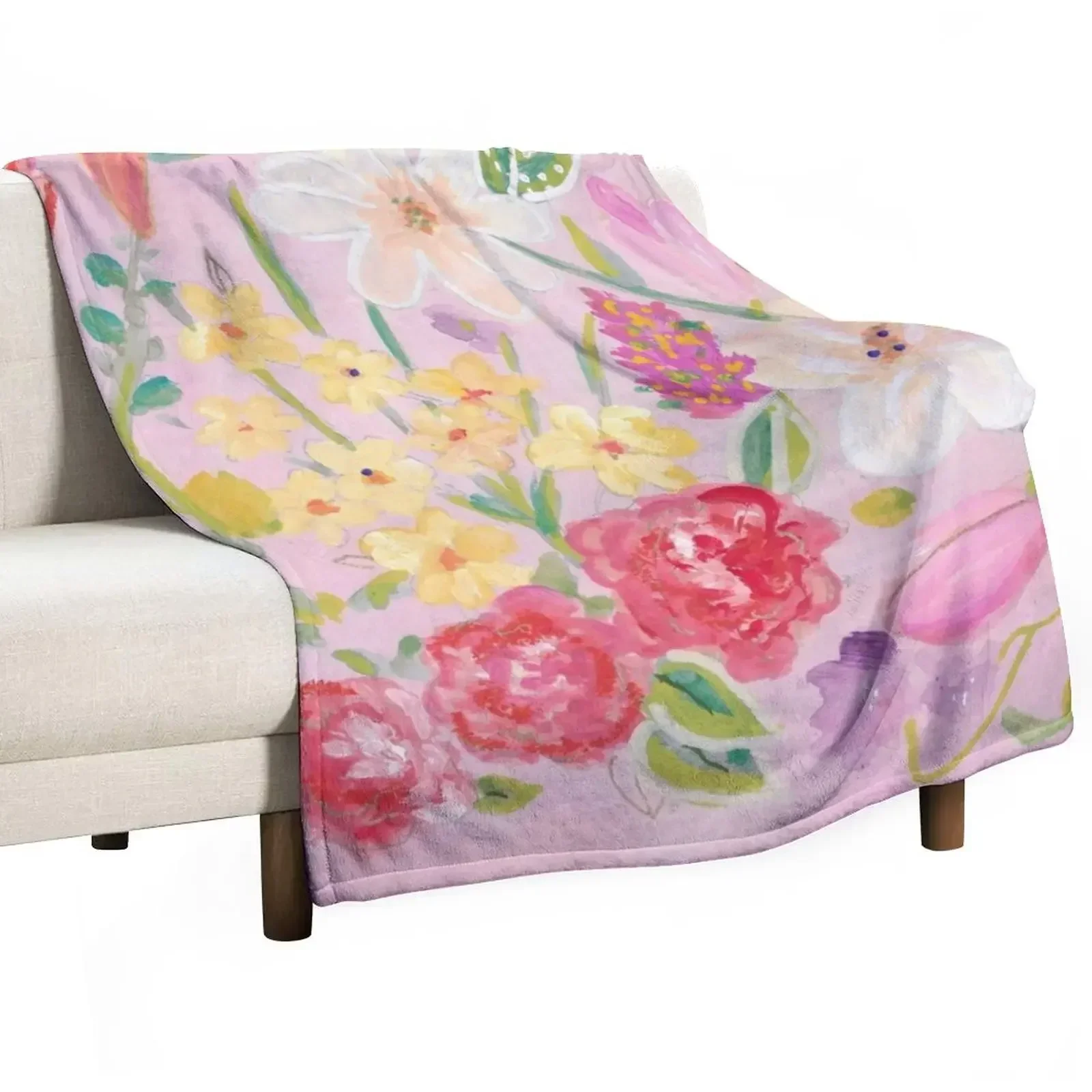 

Pink Posies Throw Blanket Furry decorative Thermals For Travel Blankets