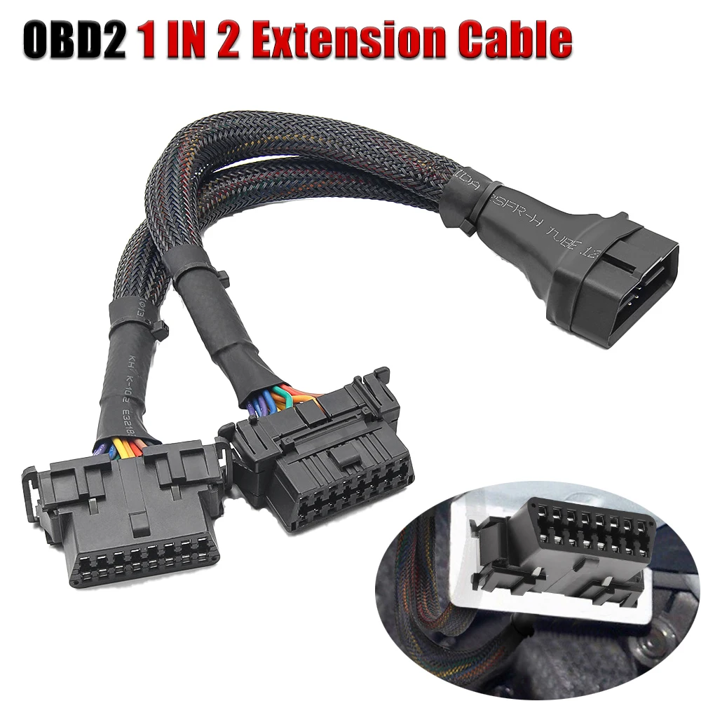 

OBD2 1 IN 2 Extension Cable Male to Dual Female 16pin Adapter for Auto Diagnostic Tool PVC 30CM OBDII Flat Splitter Converter