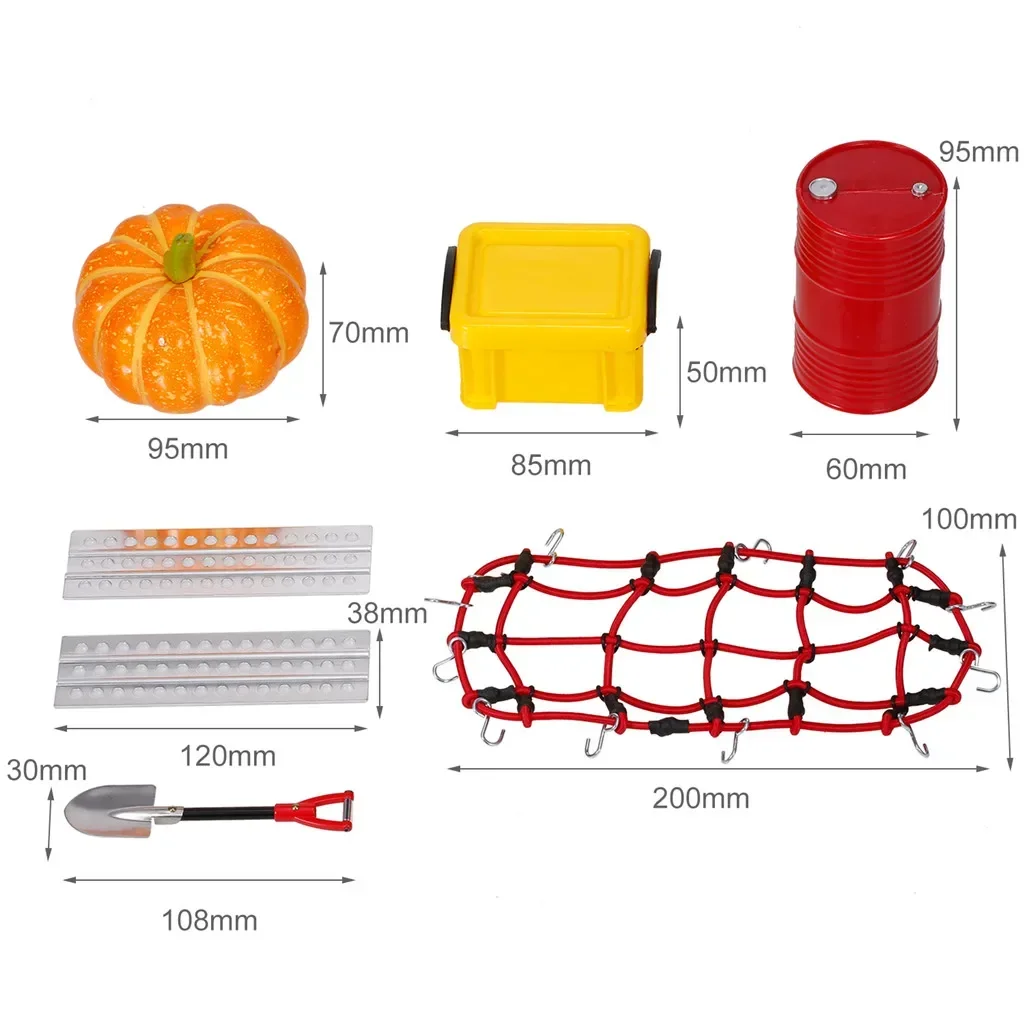 6 in 1 Big Oil Tank Storage Box Simulated Pumpkin Shovel Aluminum Self-Help Boards Luggage Net for Trxs Redcat Rc4wd SCX10