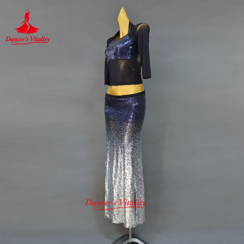 Set Tari Perut Wanita Baru Kostum Tari Oriental Kompetisi Tari Kostum Payet Atasan+Rok Ekor Ikan 2pcs set kostum rok gypsy