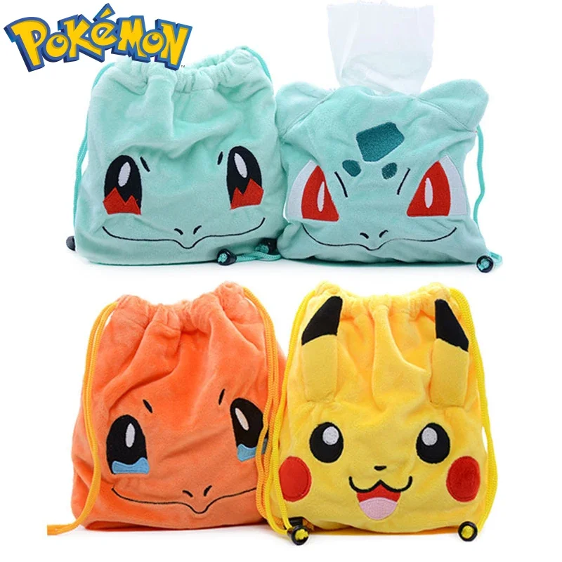 Pokemon Pikachu Charmander Squirtle Anime Short Plush Drawstring Portable Storage Cosmetic Bag Coin Purse Children Birthday Gift