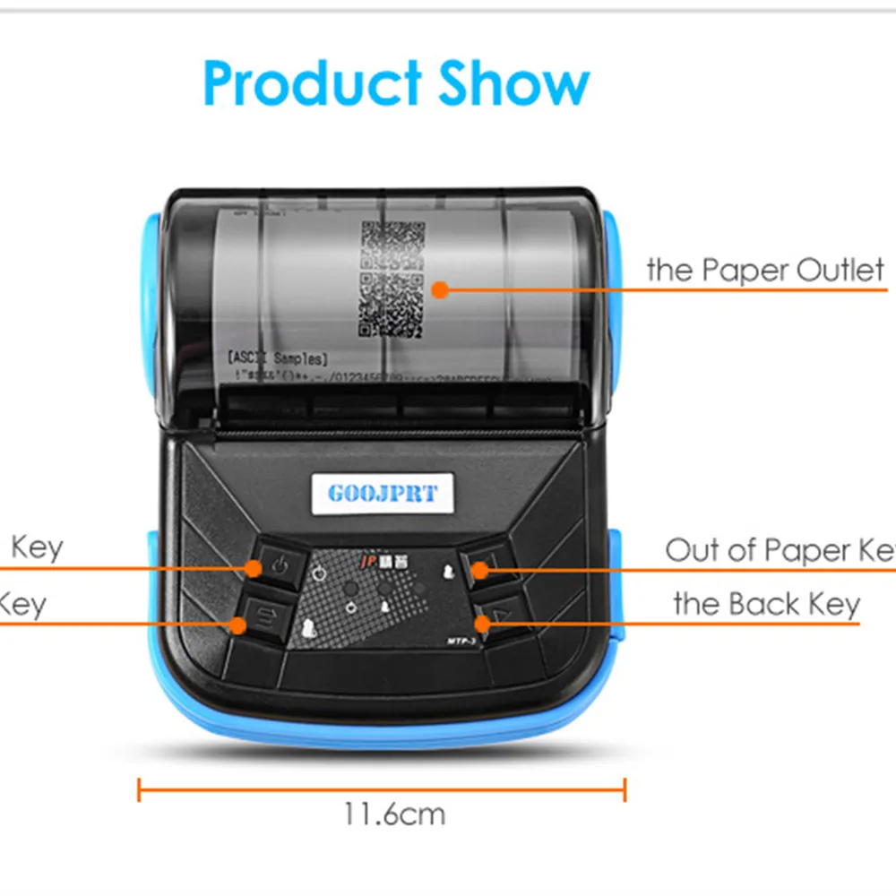 80mm Thermal Printer Mini Protable Ticket Bill Receipts Printer Bluetooth Wireless Pocket Label Machine for Business Home Store