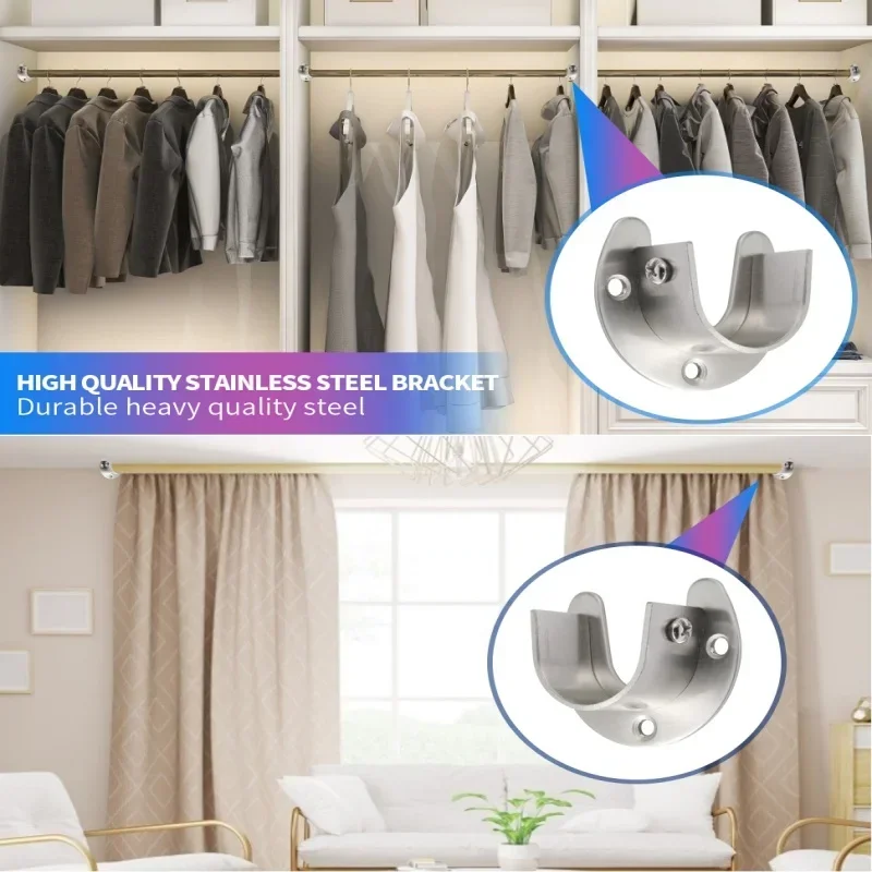 2PCS 304 Stainless Steel Flange Seat Wardrobe Hanger Rod Fixing Hardware Accessories Curtain Rod Tube Fixed Support Bracket Seat