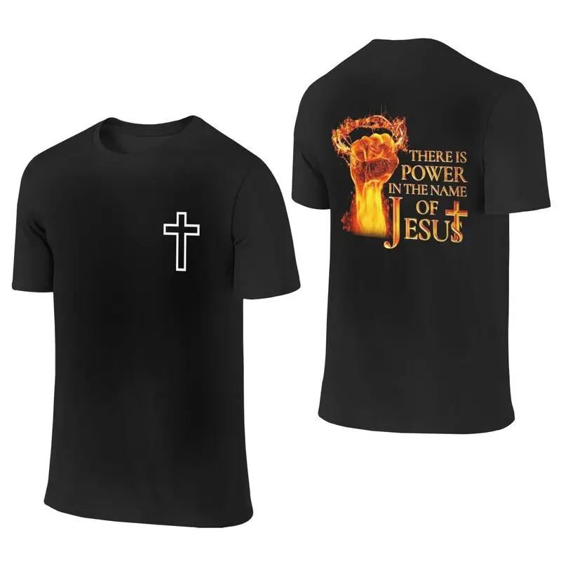 カスタム男性パワーの名前でイエス Tシャツ半袖コットン Tシャツカジュアルキリスト教信仰 Tシャツスリムフィット服