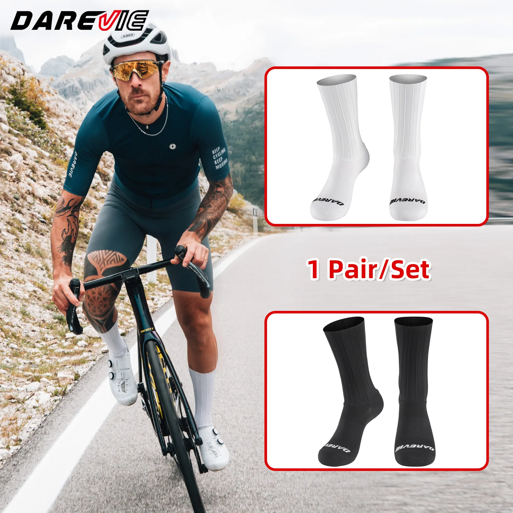 Image of DAREVIE AERO Radfahren Mann Socken Pro Aerodynamik Socken Elastische Anti-Slip männer Radfahren Socken Outdoor Sport Fahrrad Zubehör