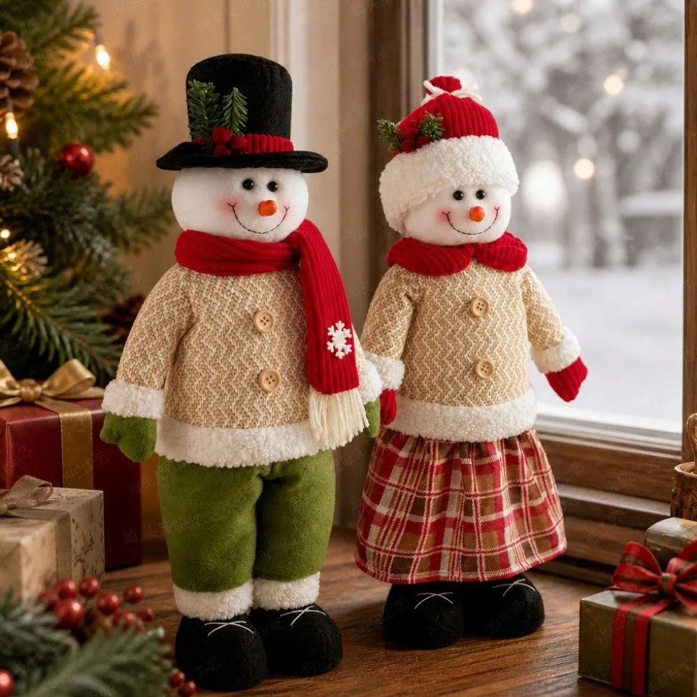 Soft Christmas Snowman Ornament Space-Saving Extendable Legs Xmas Snowman Cute Retractable Standing Merry Christmas