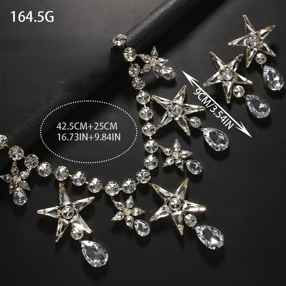 Rhinestone Star Water Drop Dangle Necklace Sets for Women Designer Irregular Necklace Earrings Sets Wedding Jewelry Sets Gift