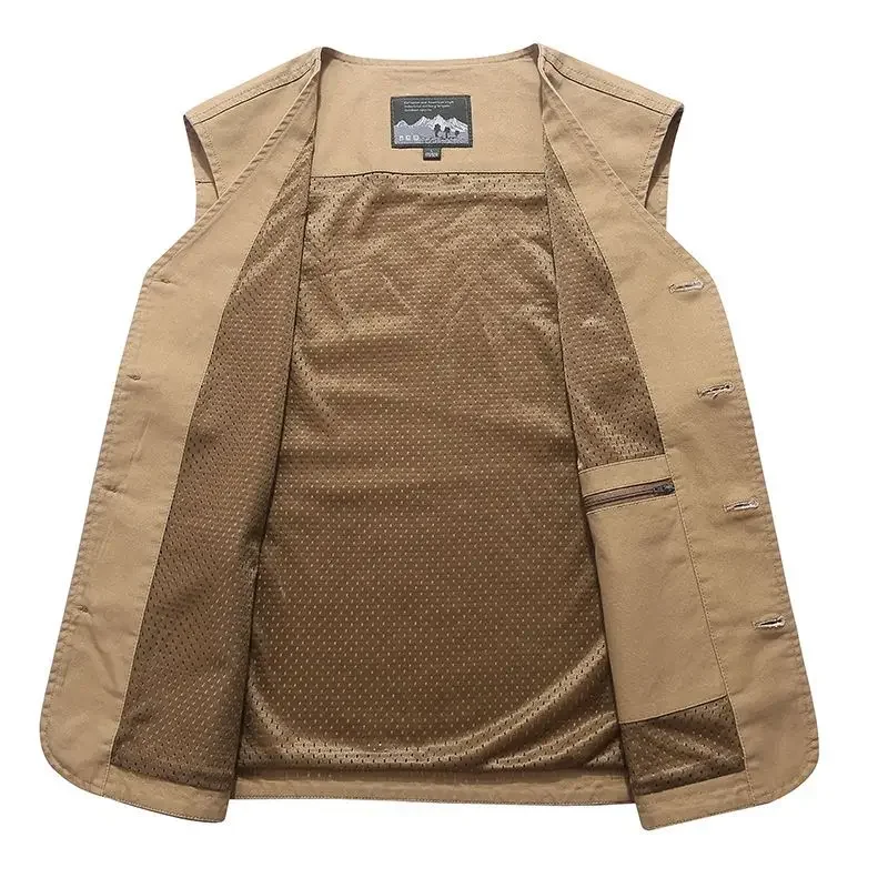 New Plus Size M-8XL V-neck Military Tactical Vest Men Cotton Sleeveless Jacket Outdoor Fishing Waistcoats Multi-pockets Biker