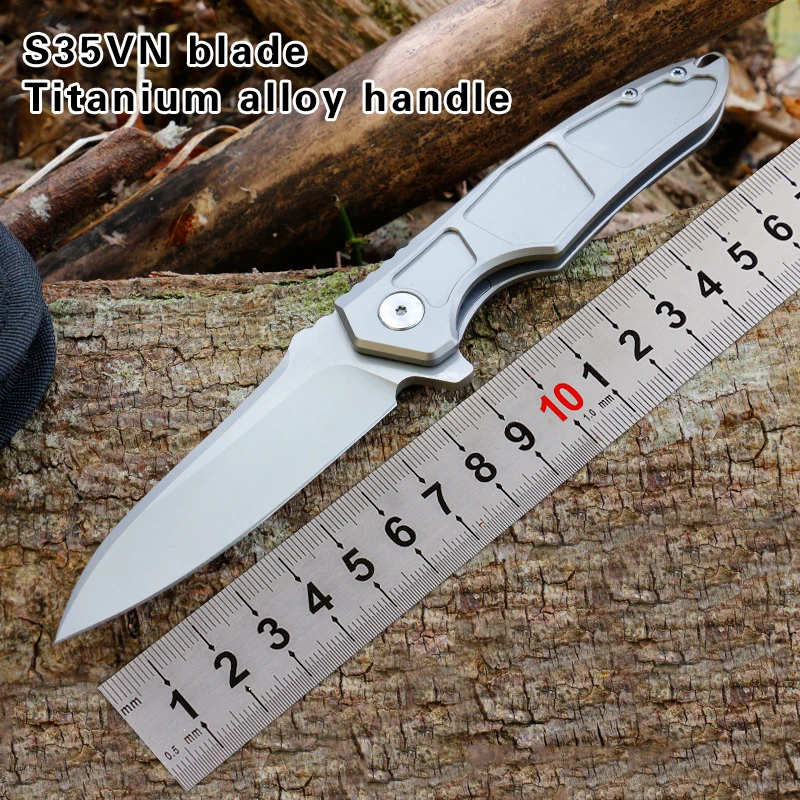 New S35VN steel tactical folding knife titanium alloy handle high hardness hunting outdoor survival camping bag EDC men's tool