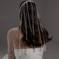 Luxury Pearl Tassel Hair Jewelry for Women Stage Show Party Evening Dress Bride Wedding Headband Unique Queen Hair Accessories