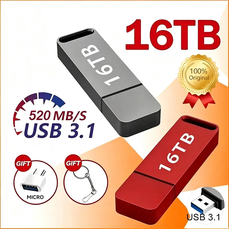 16TB Pen Drive USB 3.2 Flash Drive High-Speed Pen Drive Metal USB Memory For Computer Storage Devices 8TB 4TB Car Music Adapter