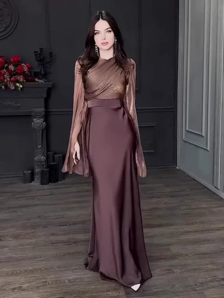 

Vintage High Waisted Women Long Dresses New Ladies Temperament Dress Elegant Slim Vestidos Para Mujer Long Sleeve Banquet Dress