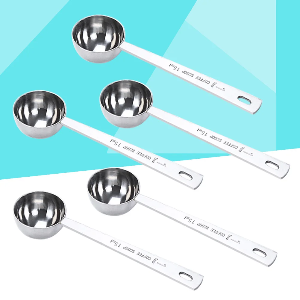 

5 pcs Coffee Measuring Spoon Mini Sized Stainless Steel Long Handle 15ML Tablespoon Storage Kitchen Bar Tools