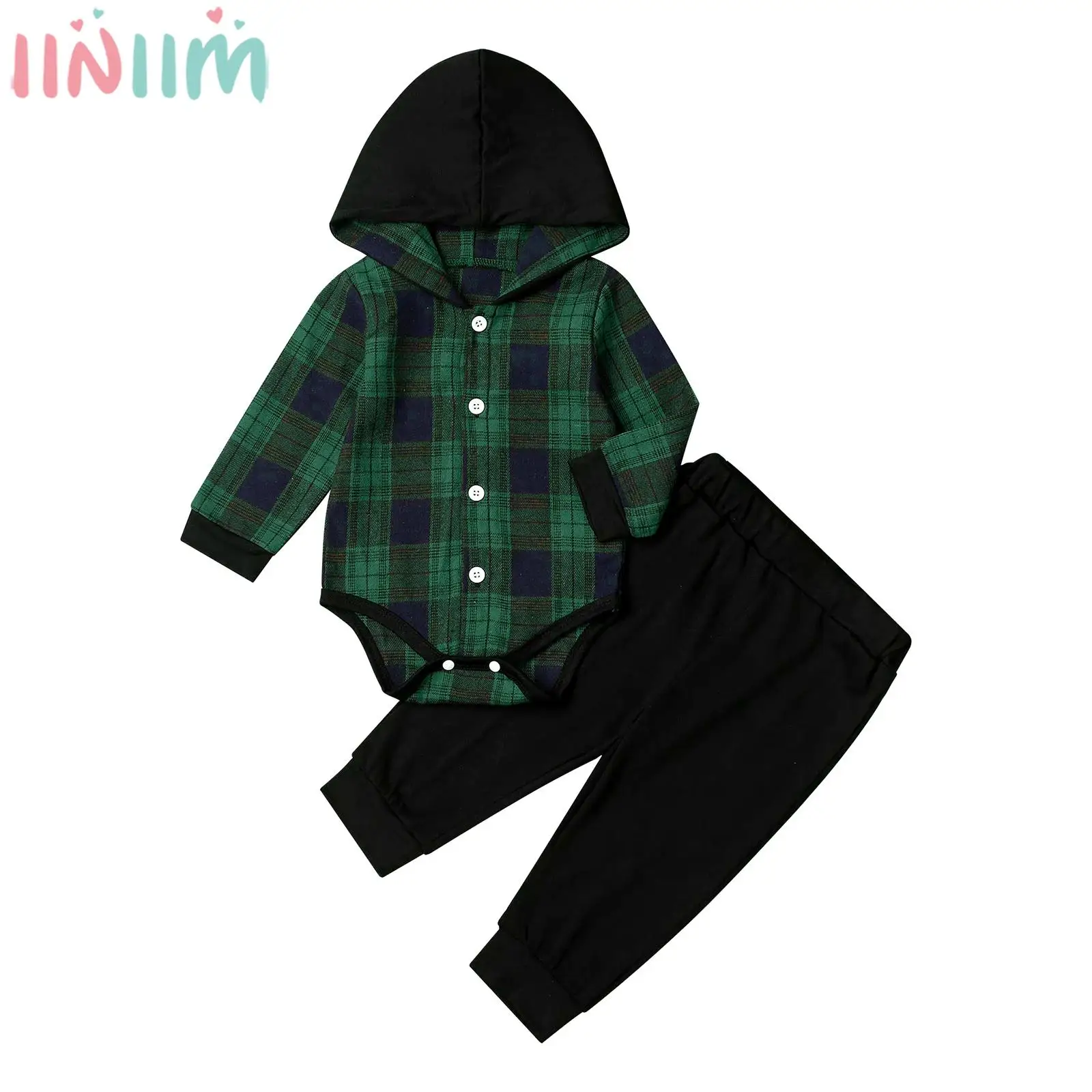 

Baby Boys Girls Soft Cotton Clothes Spring Autumn Casual Outfit Long Sleeve Plaid Hooded Romper with Pants Streetwear Loungewear