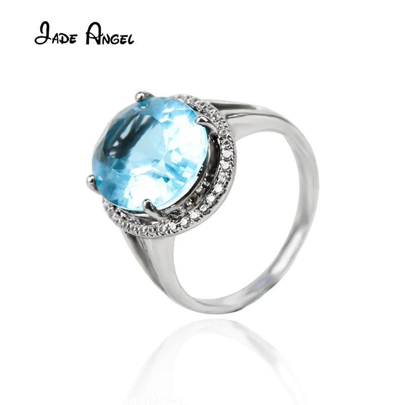 

JADE ANGEL 925 Sterling Silver Inlay 10*12MM Shiny Oval Blue Zircon Stone Rings for Women Luxury Jewelry Accessories for Party