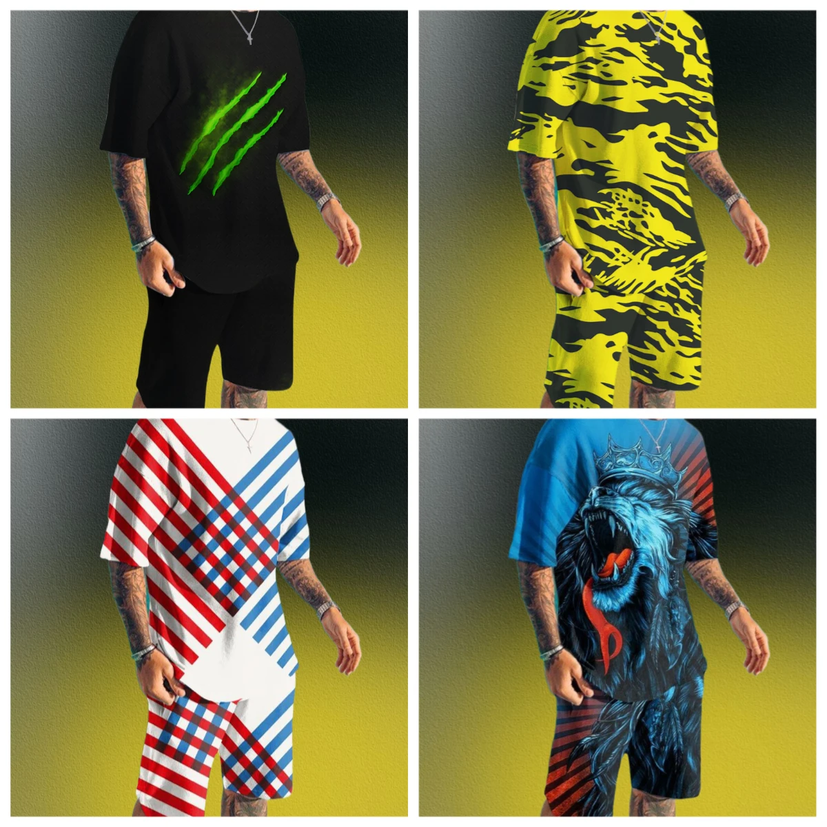 

2025 Y2K Summer Street Men's Daily Casual Fashion Loose Comfort Short Sleeve Outdoor Trend Sports Shorts Novelty Stripe Printing