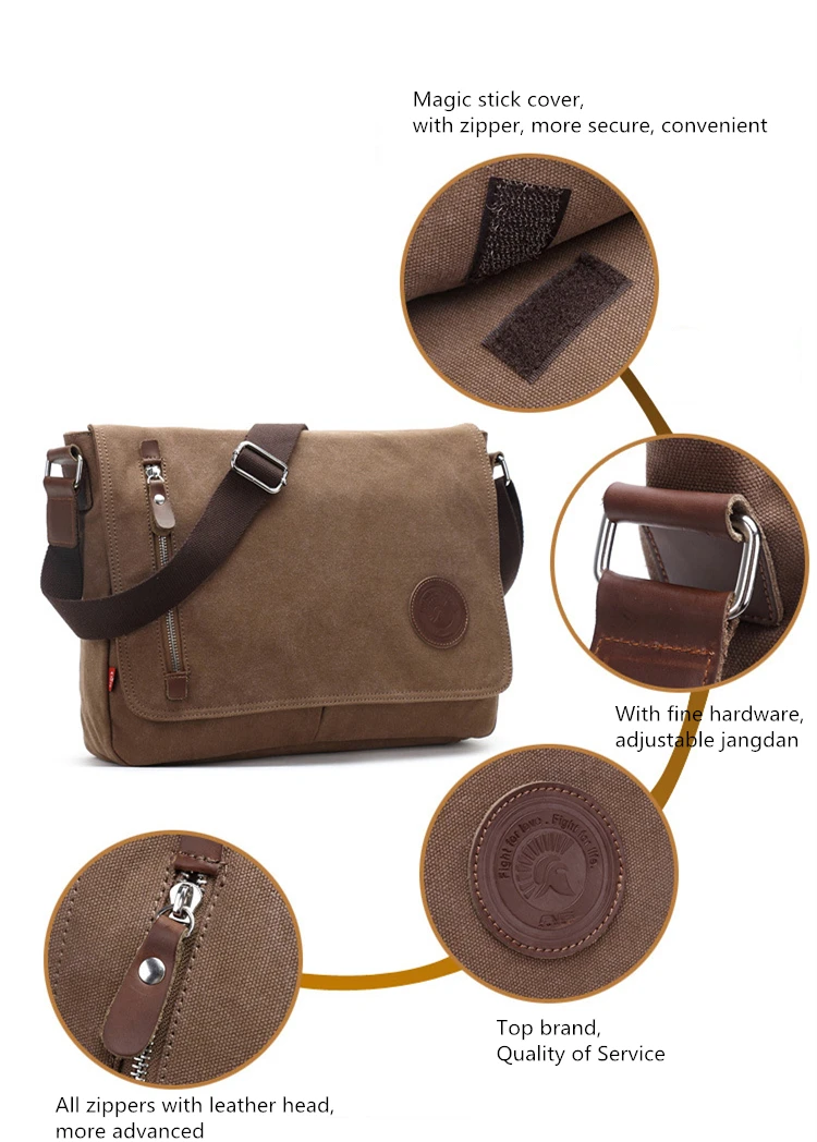 Augur Top quality Canvas Leather Crossbody Bag Men Military Army Vintage Messenger Bags Shoulder Bag Casual Travel school Bags