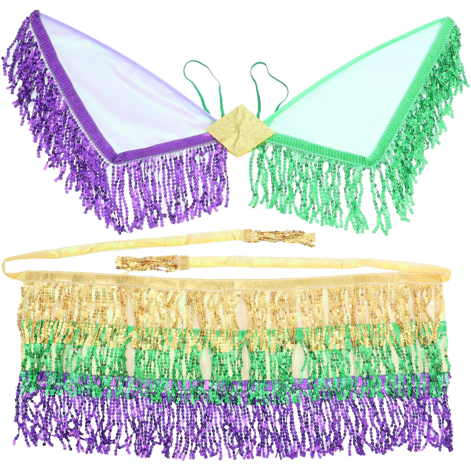 1 Set Fringe Wing Skirt Set Belly Dancing Hip Scarf Prop Wing Costume For Women Dance Performance Practice Cosplay Role Play
