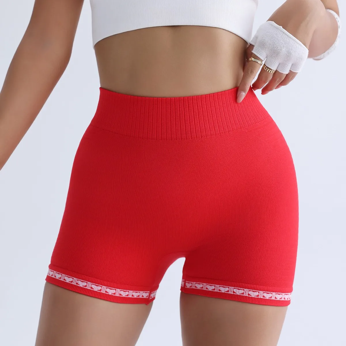 Sports outdoor quick-drying yoga pants, women's heart-shaped printed shorts, summer yoga cycling, running and fitness clothing