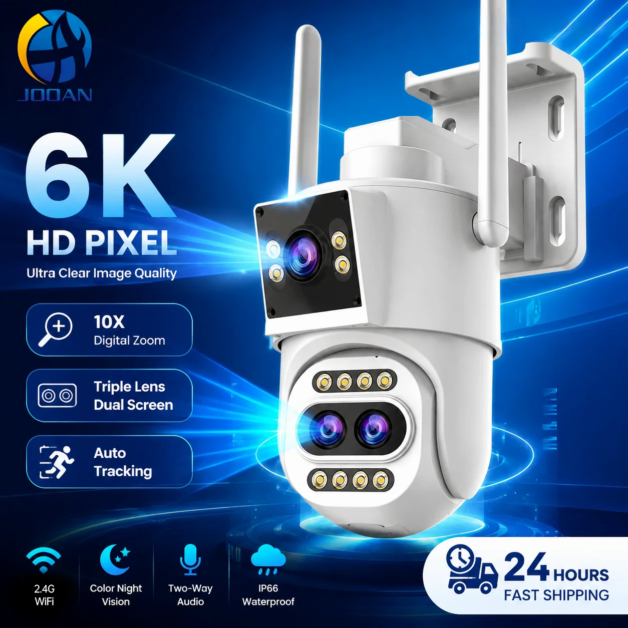 JOOAN caméra IP 6K 9MP HD WiFi caméra extérieure 10X Zoom trois objectifs double écran sécurité à domicile caméra PTZ Surveillance vidéo