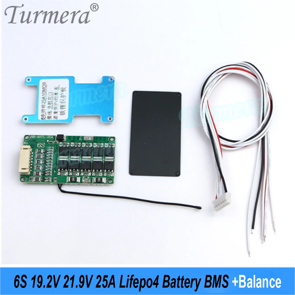 Turmera 6S 25A Balance BMS 19.2V 21.9V Lifepo4 Battery Protected Board with PTC Use in 18650 26650 32700 33140 Lifepo4 Batteries