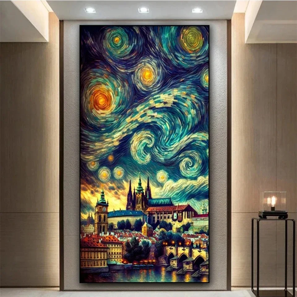 5D DIY Diamond Painting Cross Stitch Diamond Embroidery Van Gogh City Night Scenery Picture Rhinestones Mosaic Handmade Gift.