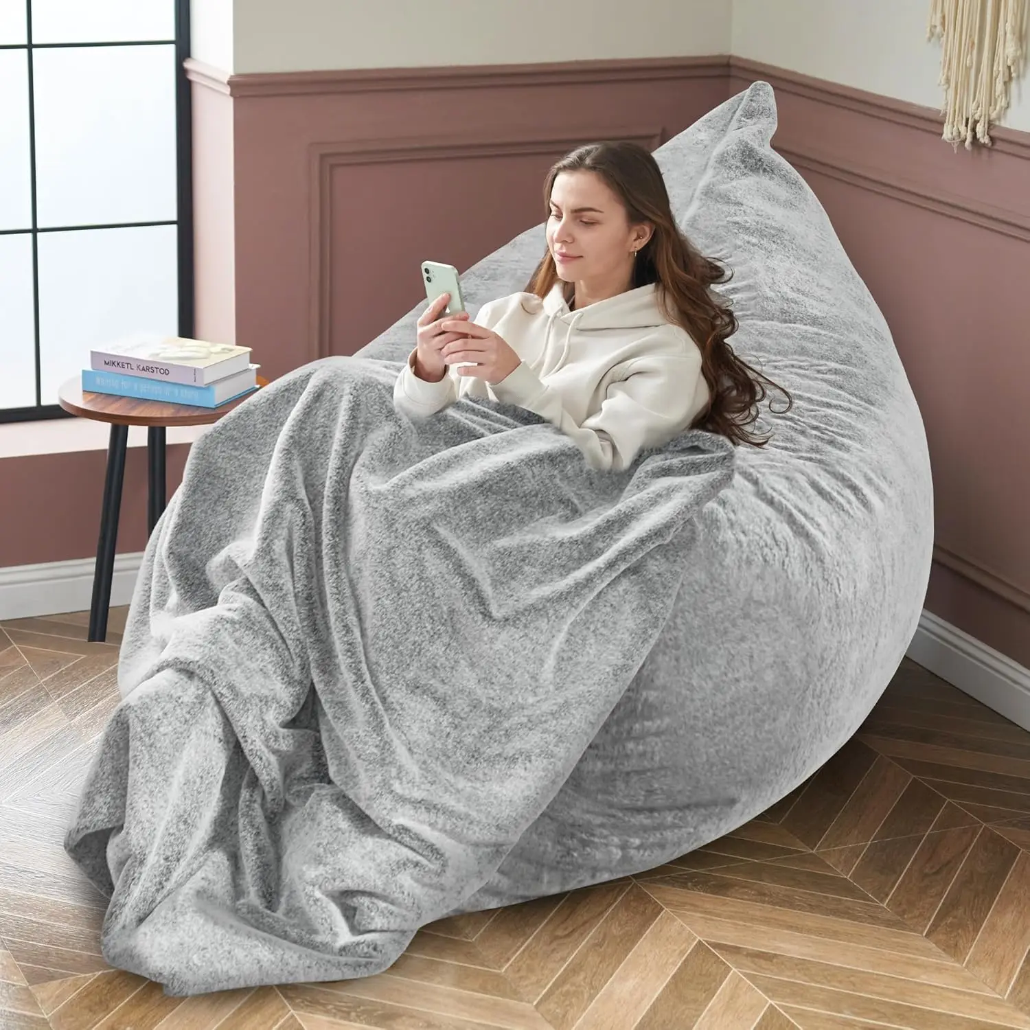 3 In 1 Bean Bag Chair, Giant Bean Bag Chair For Adult, Bean Bag Sofa With Removable Cover And Ultra Soft Blanket, Comfy Chair