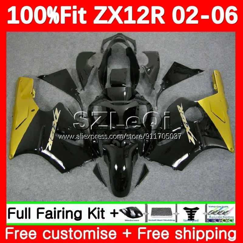 Injection For KAWASAKI NINJA ZX-12R ZX12R 02 03 04 05 06 116No.14 ZX 12R ZX1200 Golden Black CC 2002 2003 2004 2005 2006 Fairing