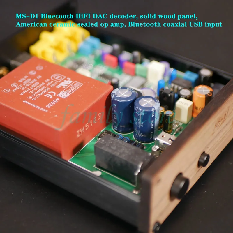 Solid wood panel MS-D1 Bluetooth HiFI DAC decoder, USA op amp, Bluetooth coaxial USB input, output signal: 2V RMS