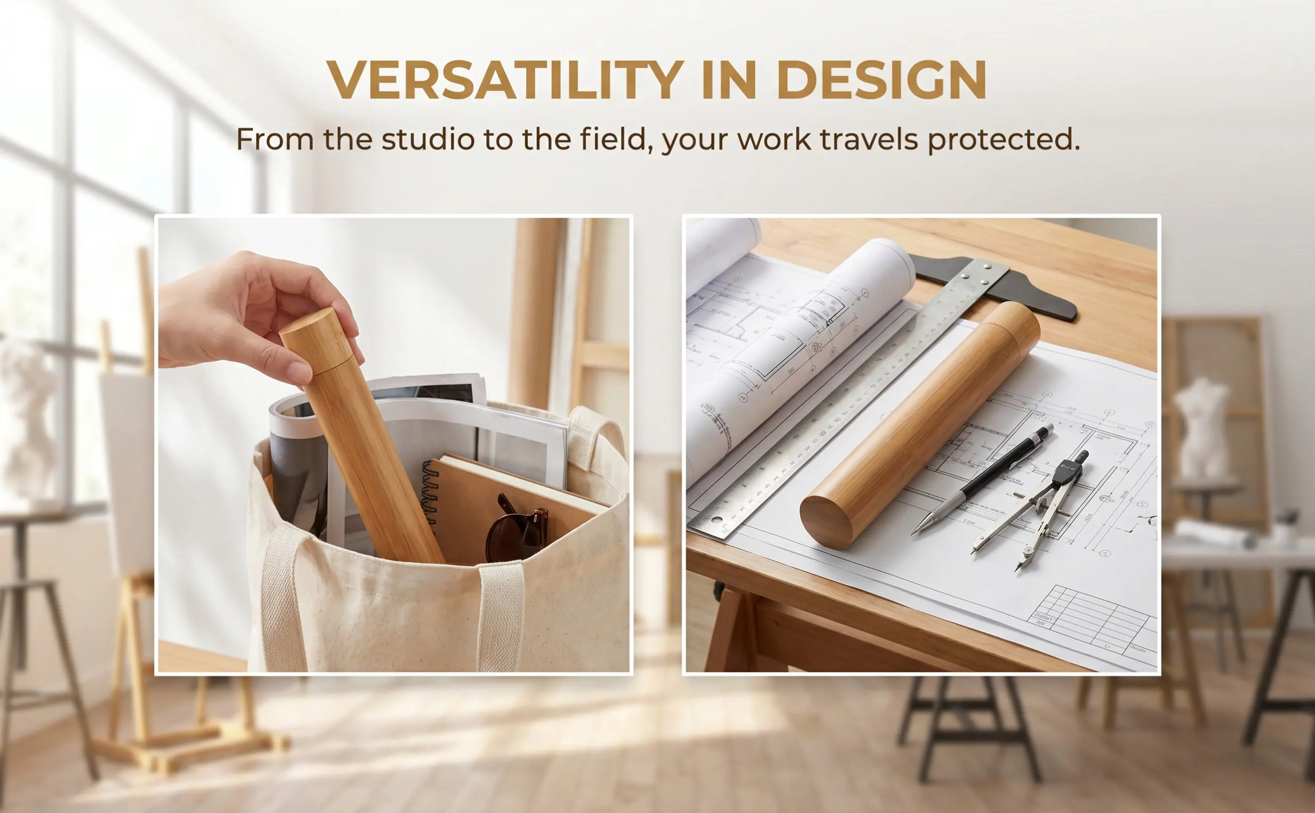 Small Bamboo Drawing Storage Tube Poster Carrying Case for Artwork Documents Plans Reliable Protection Mailing Tubes