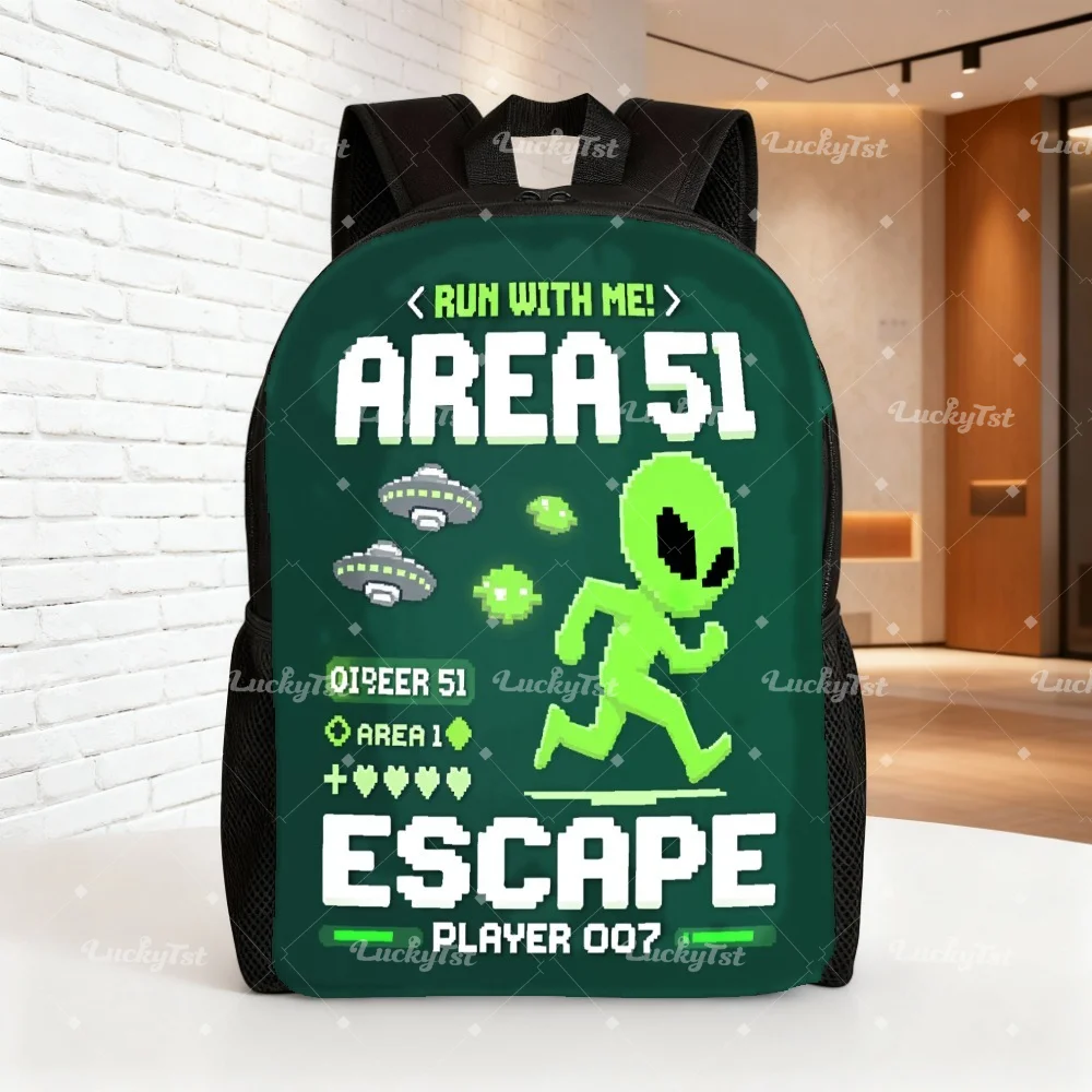 Pixel Wind Alien Pattern Shoulder Bag - Practical Daily Backpack! Fun pixel game design, humorous alien-themed text, durable