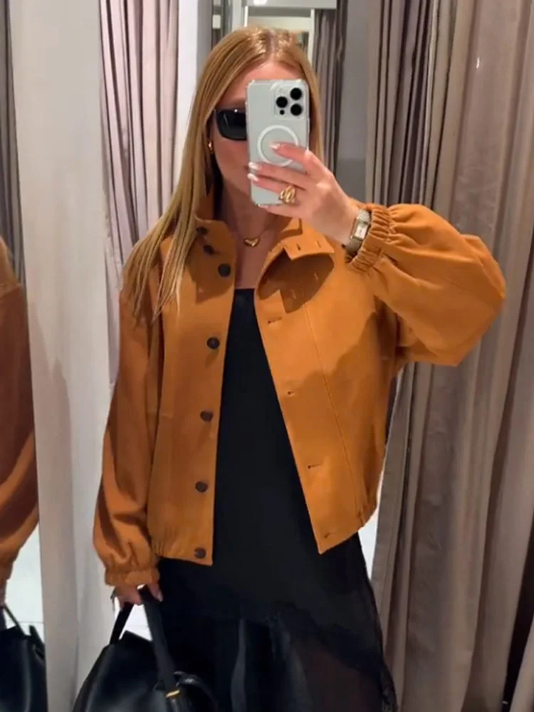 HH Damenmode Einreiher Stehkragen Design Feste Beiläufige Lose Jacke Weibliche Herbst Mäntel Street Style Kurze Mäntel