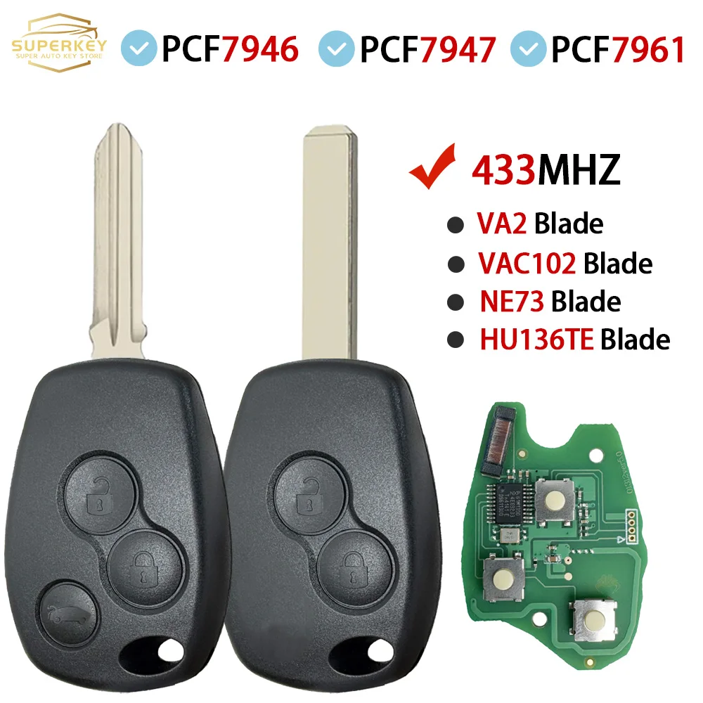 SUPERKEY PCF7946 7947 4A For Renault Wind Clio Modus Kangoo Master Twingo Trafic Duster Logan Vivaro Remote Car Key 433MHz