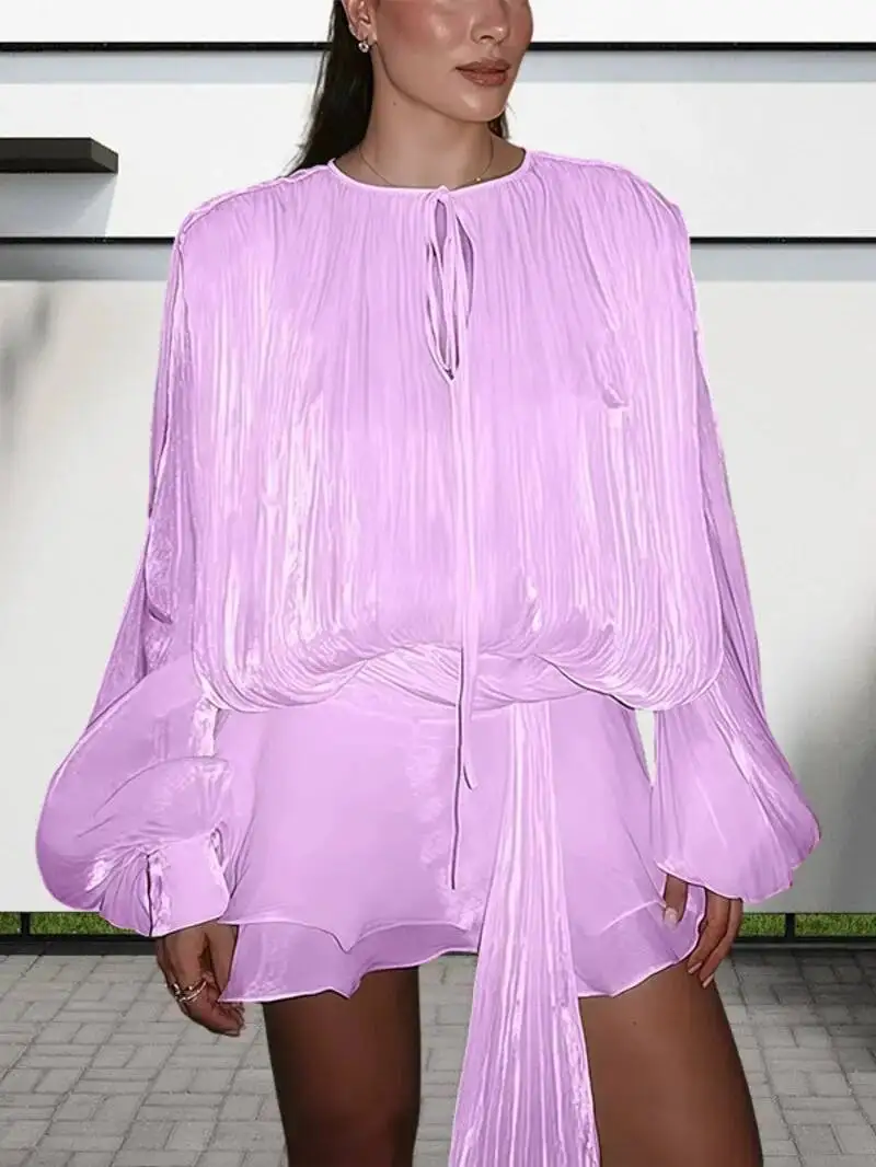 Streetwear Temperament Dresses For Women Round Neck Long Sleeve High Wiast Soild Slimming Mini Dress Female Fashion Clothing YA5