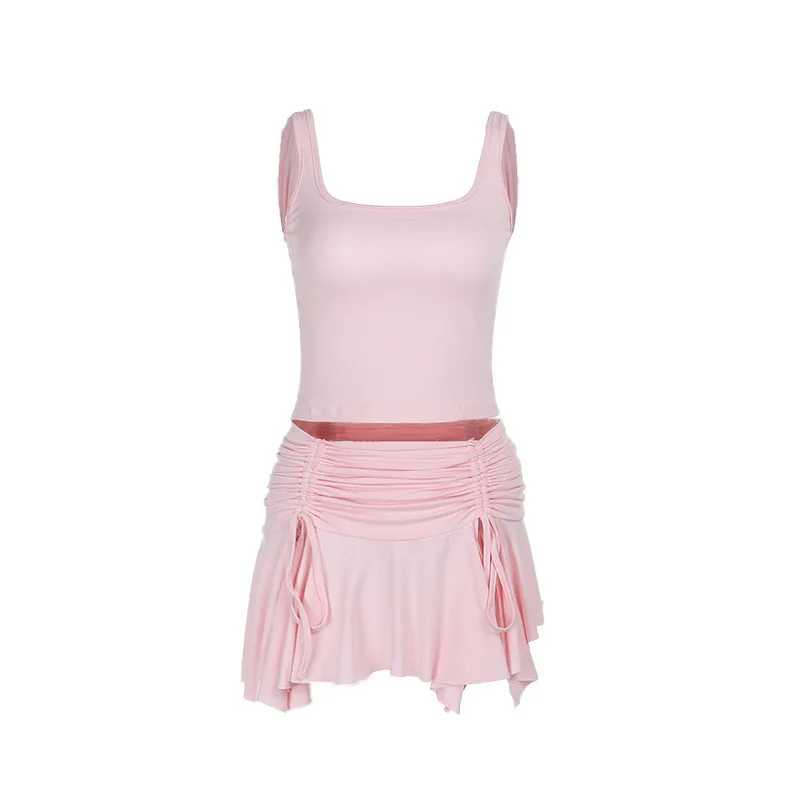 Slim Fit Colete f Saia Conjunto Gola Quadrada Faionable Conjunto Feminino Fibra de Poliéster Coleção Outono Sem Marca Registrada