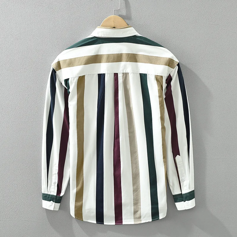 2024 Spring New Casual Striped 100% Cotton Long Sleeve Shirts for Men Clothing Simple Fresh Turn-down Collar Soft CM7220