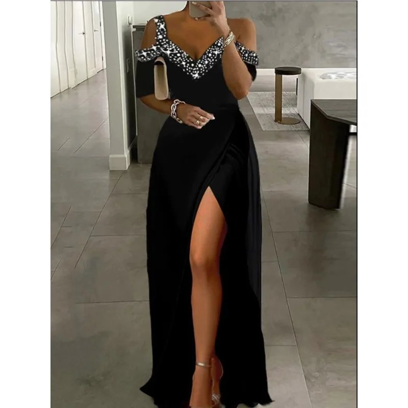 

Women Sexy V-neck Off Shoulder Fashion Dress Female Clothes Temperament Commuting Spring & Summer Female Elegant A-line Dresses