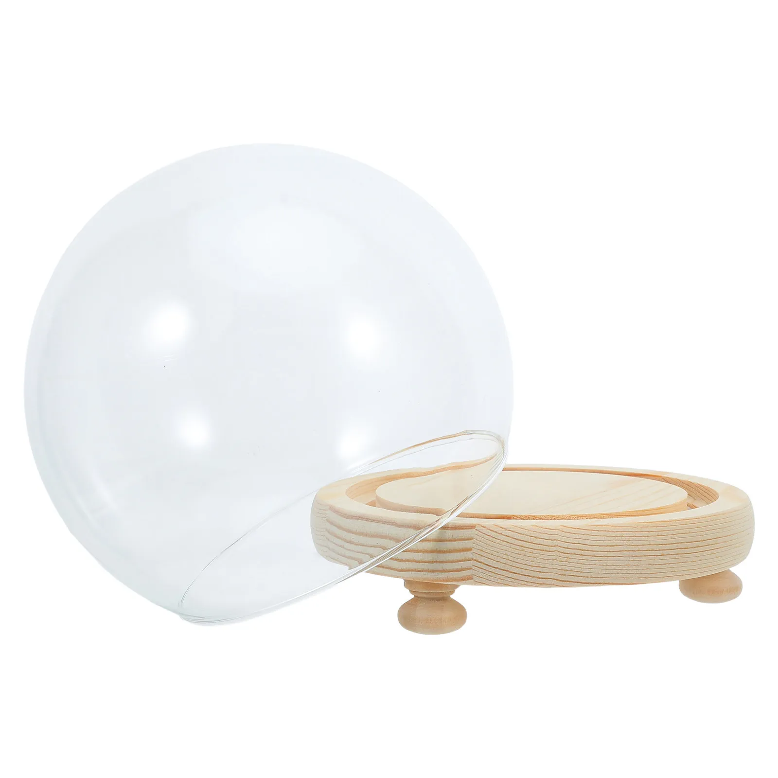 Clear Glass Dome with Natural Wood Base for Micro Landscape Preserved Flower Display Eternal Flower Glass Cover Tabletop