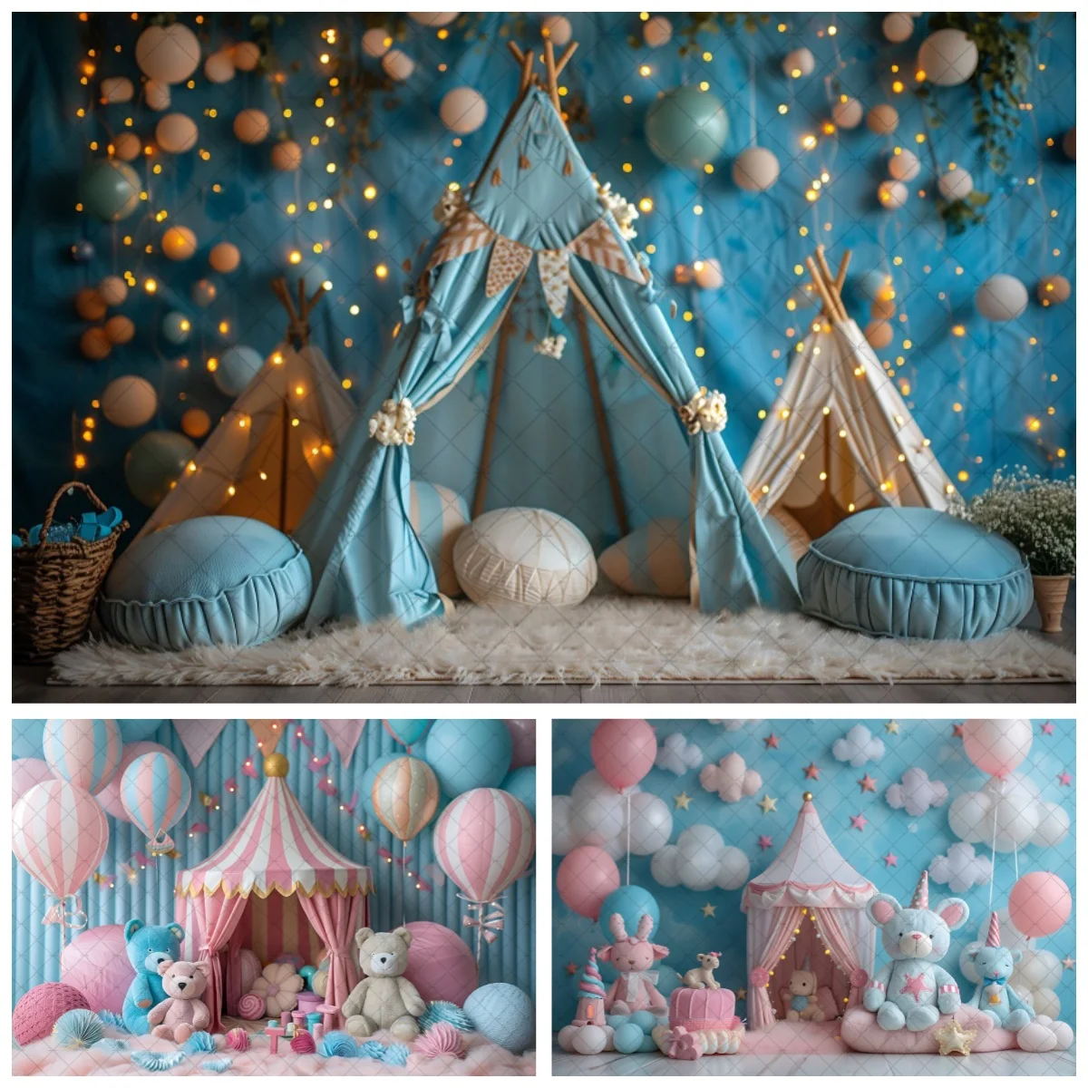 

Animal Forest Tent Balloon Photography Background Boy Girl Birthday Party Portrait Backdrop Kid Cake Smash Photozone Studio