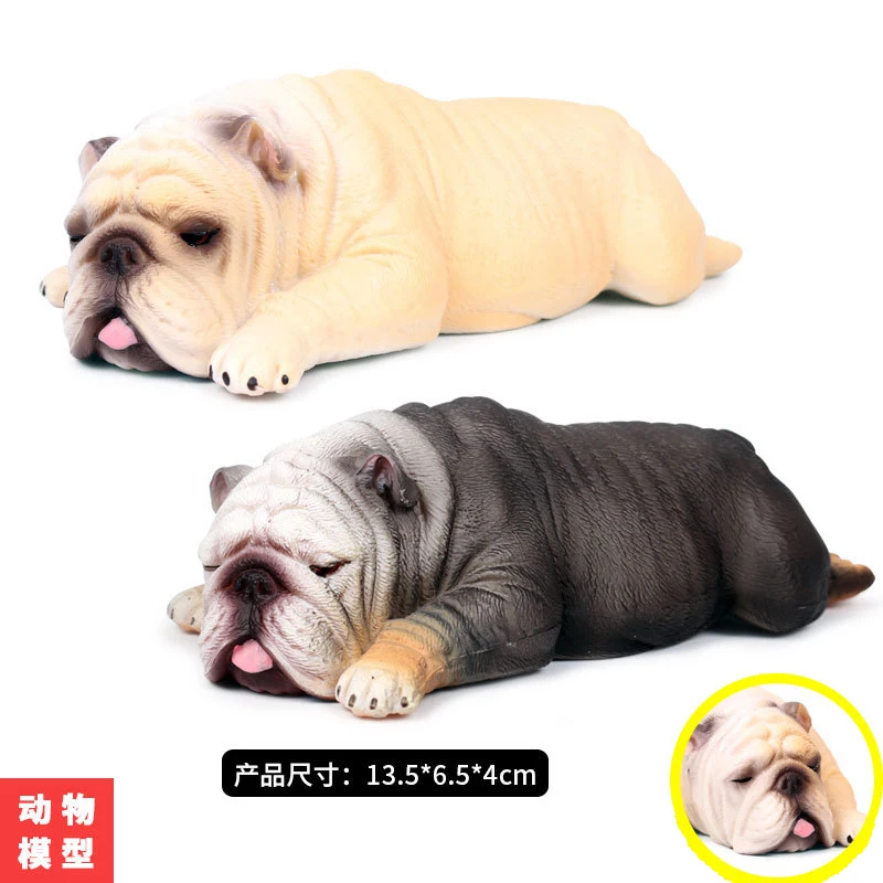 Children\'s Simulation Static Solid Wild Animal Model Large Sleepy English Bulldog Pet Dog Figures Toy Birthday Present Ornament