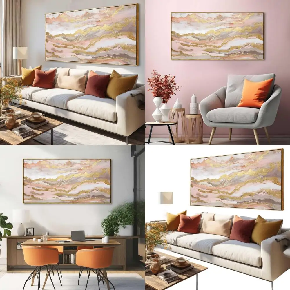 

Розовое абстрактное искусство 20x40 дюймов для декора гостиной, спальни, офиса, кухни и столовой