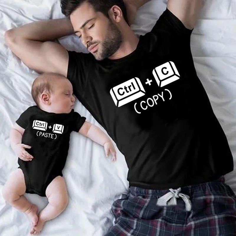 Ctrl+C Ctrl+V Family Matching Clothes Funny Cotton Family Look Daddy Mommy and Me Kids Shirt Baby Bodysuit Father\'s Day Gift